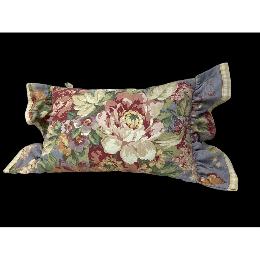 Raymond Waites Decorative Lumbar Pillow Floral/yellow GinghamTrim Cottage 20x10